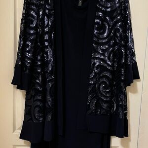 R&M Richards Navy Blue 2-piece dress with and Sequin Jacket